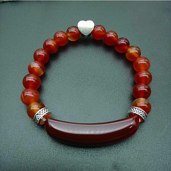 Fashionable crystal tiger eye hand bracelet with red agate heart pendant.