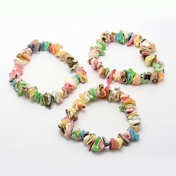 Dyed Natural Spiral Shell Stretch Bracelets, Colorful, 55mm