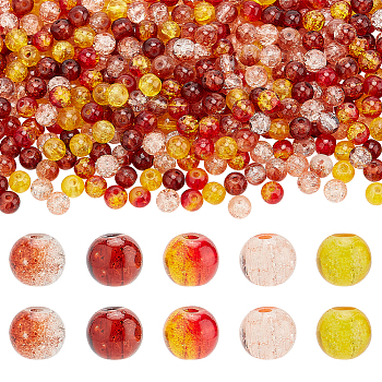 Elite 500Pcs 5 Colors Transparent Spray Painted Crackle Glass Beads, Round, Mixed Color, 6mm, Hole: 1.3~1.6mm, 100Pcs/color