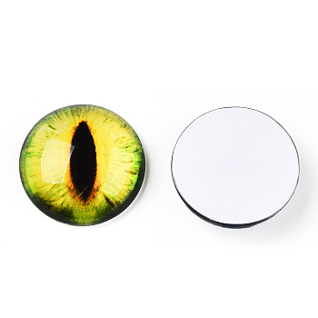 Glass Cabochons, Half Round with Evil Eye, Vertical Pupil, Yellow, 20x6.5mm