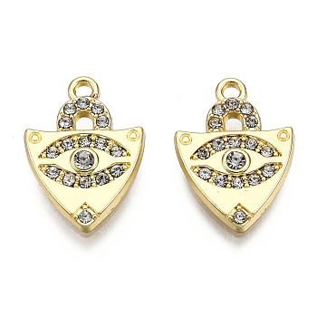 Rack Plating Alloy Pendants, with Crystal Rhinestone, Cadmium Free & Nickel Free & Lead Free, Anchor with Horse Eye, Light Gold, 18x13x3mm, Hole: 1.5mm