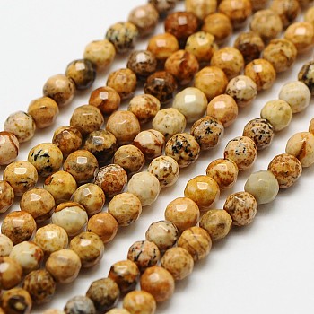 Natural Picture Jasper Beads Strands, Faceted Round, 3mm, Hole: 0.8mm, about 136pcs/strand, 16 inch