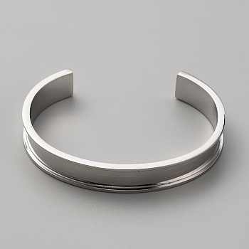 304 Stainless Steel Grooved Cuff Bangles, Stainless Steel Color, Inner Diameter: 2-3/4x2 inch(6.9x5.15cm)