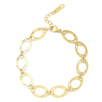 Ion Plating(IP) 304 Stainless Steel Horse Eye Link Bracelet for Women, Golden, 7 inch(17.7cm)