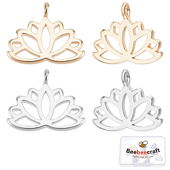 10Pcs 2 Colors Brass Charms, Nickel Free, Lotus Flower, Real Gold Plated & Real Platinum Plated, 10.5x12.5x1mm, Hole: 1.8mm, 5pcs/color