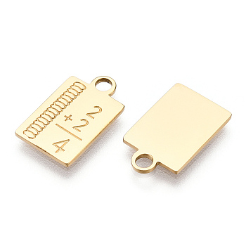 304 Stainless Steel Pendants, Manual Polishing, Ruler Charm, Real 14K Gold Plated, 17x10.5x1mm, Hole: 2mm
