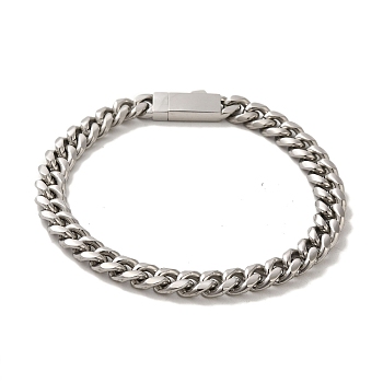 304 Stainless Steel Cuban Link Chain Bracelets for Women Men, Stainless Steel Color, 8-5/8 inch(22cm), Link: 8x10x2mm
