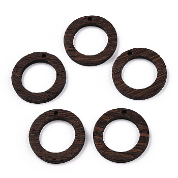 Natural Wenge Wood Pendants, Undyed, Ring Charms, Coconut Brown, 28x3.5mm, Hole: 2mm