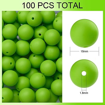 100Pcs Silicone Beads Round Rubber Bead 15MM Loose Spacer Beads for DIY Supplies Jewelry Keychain Making, Yellow Green, 15mm