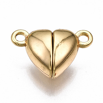Brass Magnetic Clasps with Loops, Nickel Free, Heart, Real 18K Gold Plated, 9.5x15x6mm, Hole: 1.5mm
