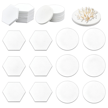 12Pcs 2 Style Porcelain Coralline Coral Frag Bases, Coral Frag Tiles, Flat Round & Hexagon, White, 49~60x43~60x6mm, 6pcs/style