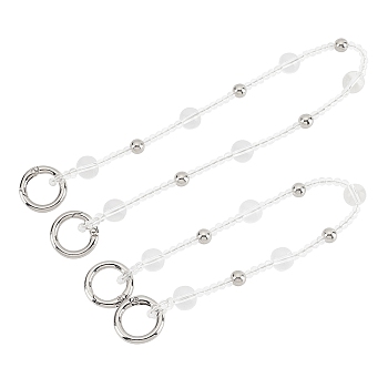 Acrylic Bag Handles, with  Zinc Alloy Spring Gate Rings, for Bag Straps Replacement Accessories, Platinum, 305~403mm, Beads: 4.5mm, 12mm and 8mm, Clasp: 24.5x3.5mm, 17mm Inner Diameter, 2pcs/set