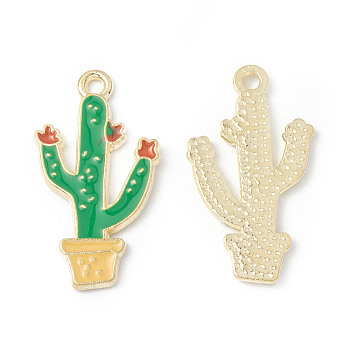 Alloy Enamel Pendants, Cactus Charm, Golden, Pale Goldenrod, 29x16x1.5mm, Hole: 2mm