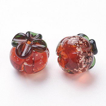 Autumn Theme Luminous Handmade Lampwork Beads, Pumpkin, Red, 17x19.5mm, Hole: 1.8mm