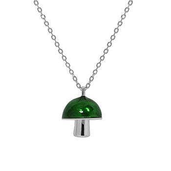 925 Sterling Silver Enamel Mushroom Pendant Necklaces, Versatile Style Collar Chain for Women, Platinum, Green, 15.75 inch(40cm)