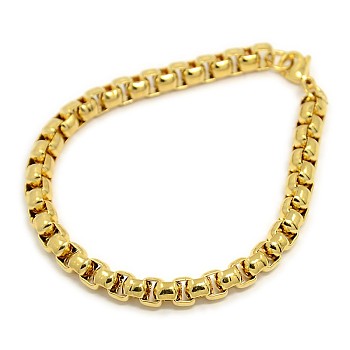Trendy 304 Stainless Steel Venetian Chain Bracelets, with Lobster Claw Clasps, Golden, 8-5/8 inch(220mm), 6.5mm