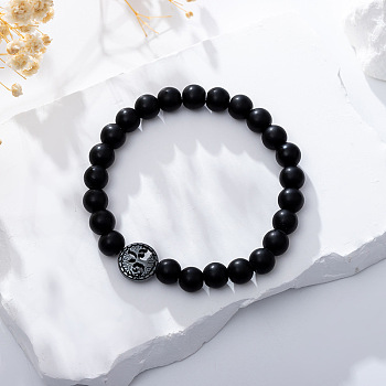Synthetic Black Stone Stretch Bracelet with Tree of Life