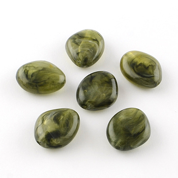 Imitation Gemstone Acrylic Beads, Olive, 37x30x14mm, Hole: 3mm, about 50pcs/500g