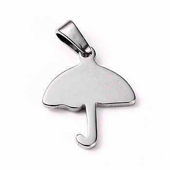 304 Stainless Steel Pendants, Umbrella, Stainless Steel Color, 18x15x1.5mm, Hole: 6x2.5mm