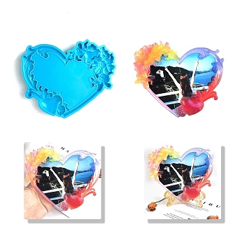 DIY Heart Photo Frame Silicone Molds, Resin Casting Molds, For UV Resin, Epoxy Resin Jewelry Making, Deep Sky Blue, 160x190x16mm