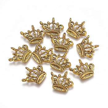 Tibetan Style Metal Alloy Crown Pendants, Antique Golden, Lead Free & Cadmium Free & Nickel Free, 22x19.5x4mm, Hole: 2mm