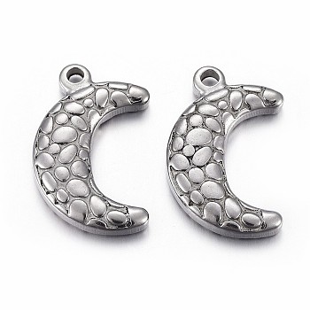 304 Stainless Steel Pendants, Moon, Antique Silver, 23x14.5x4mm, Hole: 1.8mm