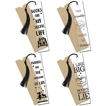 1 Set Acrylic Bookmark Pendants for Teachers' Day, with Paper Bags & Polyester Tassel Decorations, Rectangle, Black, 120x28mm, 4 styles, 1pc/style, 4pcs/set