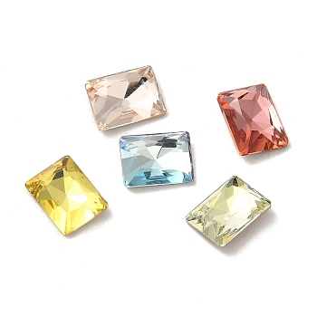 Glass Rhinestone Cabochons, Point Back & Back Plated, Faceted, Rectangle, Mixed Color, 8x6x2.8mm