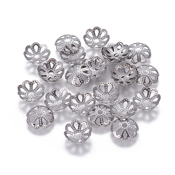 201 Stainless Steel Fancy Bead Caps, Flower, Stainless Steel Color, 10x3mm, Hole: 1.8mm