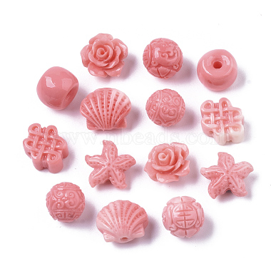 11mm HotPink Mixed Shapes Synthetic Coral Beads
