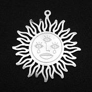 201 Stainless Steel Pendants, Laser Cut, Sun, Stainless Steel Color, 37.5x34.5x1mm, Hole: 1.4mm(STAS-S105-LA118)