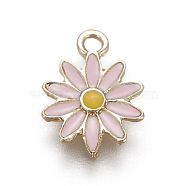 Alloy Enamel Charms, Chrysanthemum, Light Gold, Pearl Pink, 13x9x1mm, Hole: 1.4mm(X-ENAM-N047-I01)