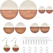 DIY Dangle Earring Making Kits, with Resin & Wood Pendants, Platinum Plated Iron Earring Hooks & Open Jump Rings, Flat Round, White(DIY-OC0002-50)