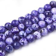 Natural Fire Crackle Agate Beads Strands, Dyed, Round, Indigo, 8mm, Hole: 1mm, about 46~48pcs/strand, 14.56 inch~15.15 inch(G-S346-8mm-20)