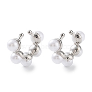 Brass Ring Cuff Earrings with ABS Imitation Pearl Beaded, Non Piercing Earrings, Platinum, 18x6mm(EJEW-D088-15P)