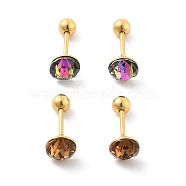 2 Pairs 2 Colors Real 14K Gold Plated 304 Stainless Steel Rhinestone Stud Earrings, Flat Round, Mixed Color, 6mm, 1 Pair/color(EJEW-P258-08G)