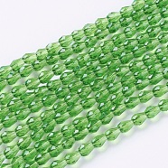 Faceted Glass Beads Strands, teardrop, Lime Green, 5x3mm, Hole: 0.5mm, about 85~95pcs/strand, 16.5~18.7 inch(42~47.5cm)(GLAA-A036-F21)