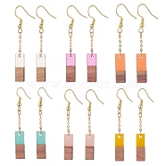 6 Pair 6 Color Resin & Walnut Wood Rectangle Dangle Earrings, Golden 304 Stainless Steel Jewelry for Women, Mixed Color, 52~53mm, Pin: 0.6mm, 1 Pair/color(EJEW-JE05252)
