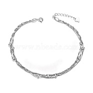 SHEGRACE Rhodium Plated 925 Sterling Silver Layered Anklets, Small Beads, Platinum, 210mm(JA28A)