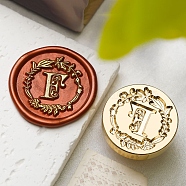 Golden Tone Wax Seal Brass Stamp Head, Flower with Letter Pattern, for Wax Seal Stamp, Letter F, 24x14mm, Inner Diameter: 7mm(DIY-B079-01G-F)