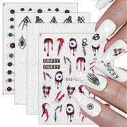 Olycraft 4 Sheets 4 Style Halloween Theme Nail Decals Stickers, Self-adhesive Nail Art Supplies, for Woman Girls DIY Nail Art Design, Mixed Patterns, 8.2x6x0.05cm, Sticker: 3~17x5~15mm, 1 sheet/style(MRMJ-OC0003-58)