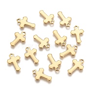 Ion Plating(IP) 304 Stainless Steel Tiny Cross Charms, Golden, 15x10x1mm, Hole: 2mm(STAS-L159-06G)