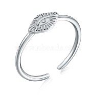 Rhodium Plated 925 Sterling Silver Horse Eye Open Cuff Ring for Women, Platinum, US Size 4 1/4(15mm)(JR874A)