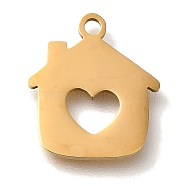 201 Stainless Steel Pendants, House with Heart Charms, Golden, 14x12.5x1mm, Hole: 1.5mm(STAS-R136-14G)