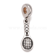 304 Stainless Steel European Dangle Charms, Large Hole Pendants, Tennis Racket, Antique Silver, 32mm, Hole: 4mm, Tennis Racket: 21.5x8x2mm(STAS-I194-22AS)