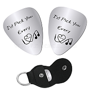 2Pcs 201 Stainless Steel Guitar Picks, Plectrum Guitar Accessories, with 1Pc PU Leather Guitar Clip, for Musical Instrument Accessories, Heart Pattern, 115x47x1.3mm(DIY-CN0001-83G)