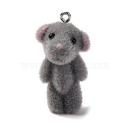 Flocky Resin Pendants, With Paltinum Iron Loop, Bear, Gray, 37x18.5x16mm, Hole: 2mm(RESI-Q011-02C)