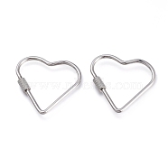 304 Stainless Steel Screw Carabiner Lock Charms, for Necklaces Making, Heart, Stainless Steel Color, 34x34x4mm, Screw: 7x4mm(STAS-K192-04P)