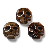Natural Tiger Eye Pendants, Halloween Skull Charms, Faceted, 21.5~22x19~19.5x6~6.5mm, Hole: 1mm(G-M406-F02-02)