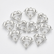 Plating ABS Plastic Pendants, Heart, Double Fish, Platinum, 22x24x7.5mm, Hole: 2.5mm(KY-N007-11B)